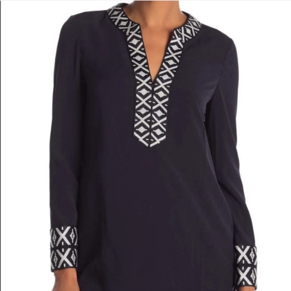 Tory Burch Black Tunic with White Geometric Trim